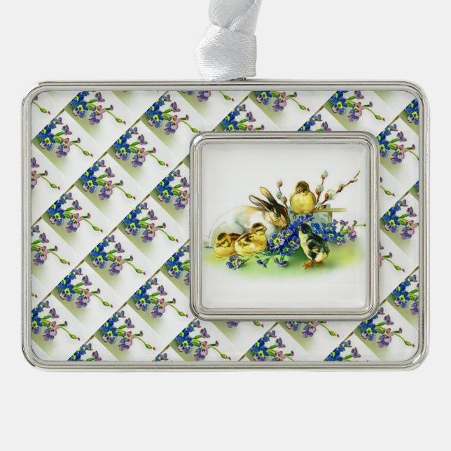 Spring Flowers, Chicks, & Easter Bunny Ornament (Front)