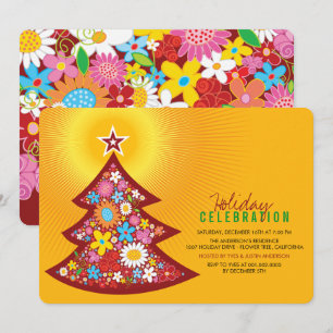 Spring Flowers Christmas Tree Holiday Party Invite