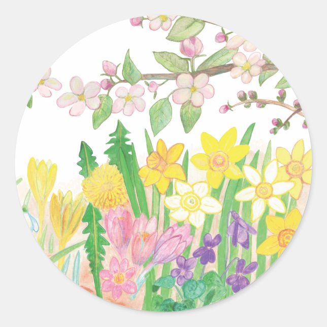 Spring Flowers  Classic Round Sticker (Front)