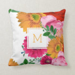 Spring Flowers Collage Watercolors Illustration Cushion<br><div class="desc">Elegant modern spring flowers college watercolors illustration. White background and custom monogram.</div>