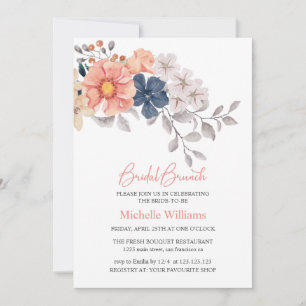 Spring Flowers Coral Navy Bridal Brunch Invitation