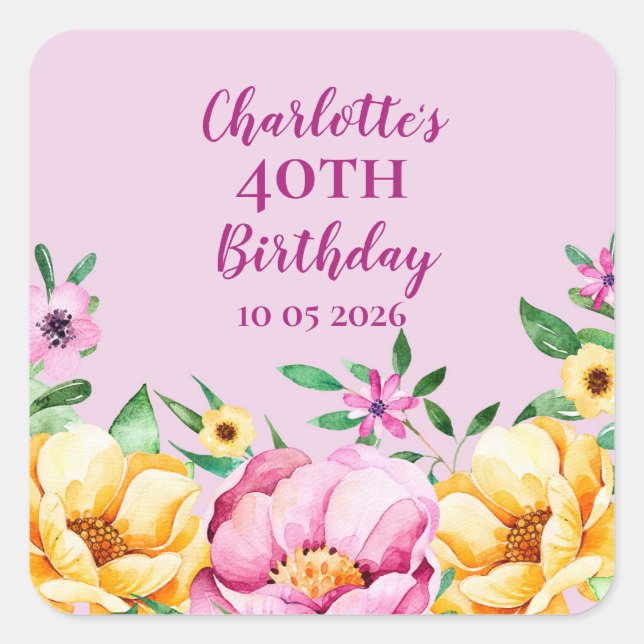 Spring Flowers Custom Birthday Favour Tag (Front)