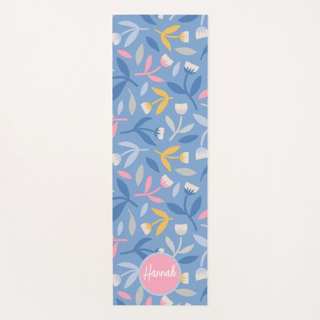 Spring Flowers Custom Blue & Pink Personalised Yoga Mat (Front)