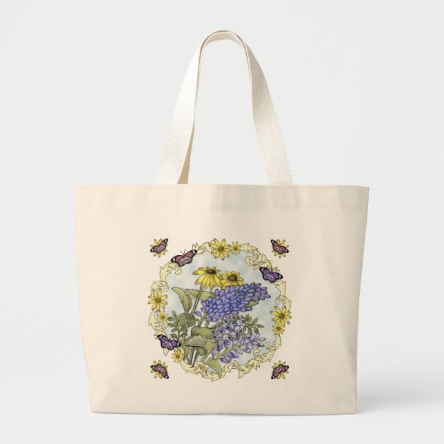 Spring Flowers custom name tote bag (Front)