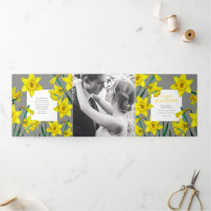 Spring flowers daffodils wedding yellow gray Tri-Fold programme