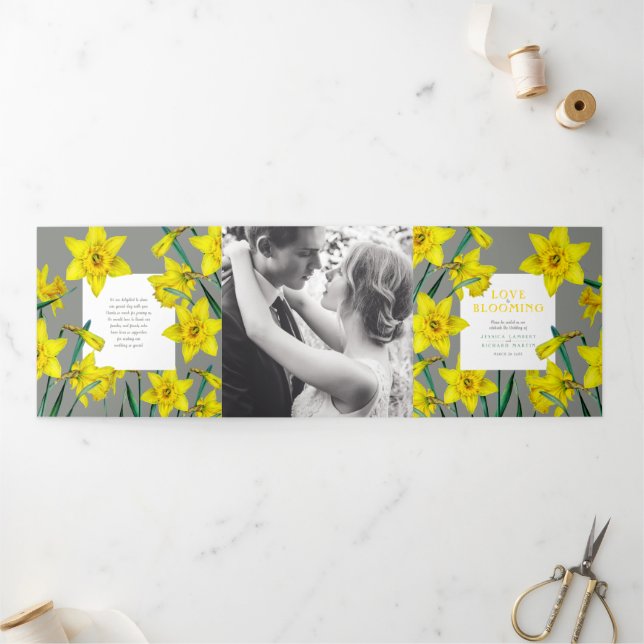 Spring flowers daffodils wedding yellow gray Tri-Fold programme (Outside)