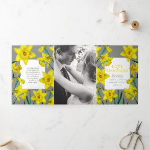 Spring flowers daffodils wedding yellow grey Tri-Fold programme