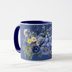 Spring flowers, dark blue background, mug