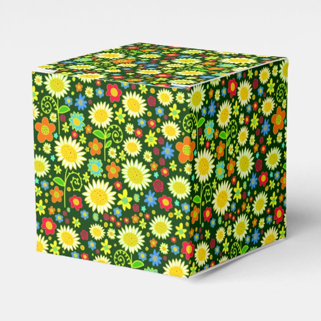 Spring Flowers - Dark Green Favour Box (Front Side)