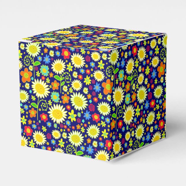 Spring Flowers - Deep Navy Favour Box (Front Side)