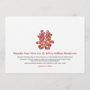 Spring Flowers Double Happiness Chinese Wedding Invitation