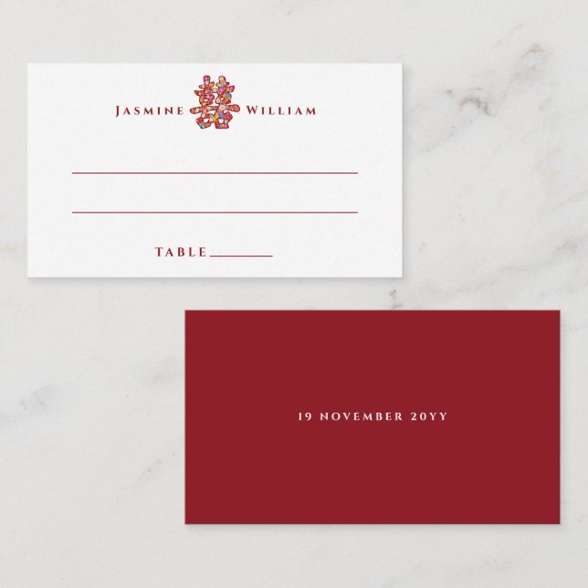 Spring Flowers Double Happiness Chinese Wedding Place Card (Front/Back)