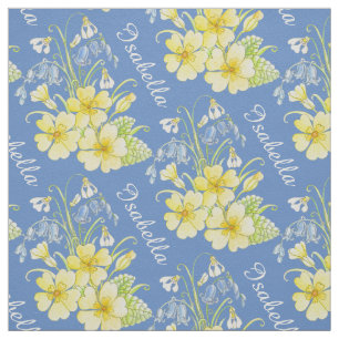 Spring flowers drawing and name yellow blue fabric