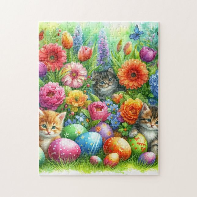 Spring Flowers Easter Eggs and Kittens in Garden  Jigsaw Puzzle (Vertical)