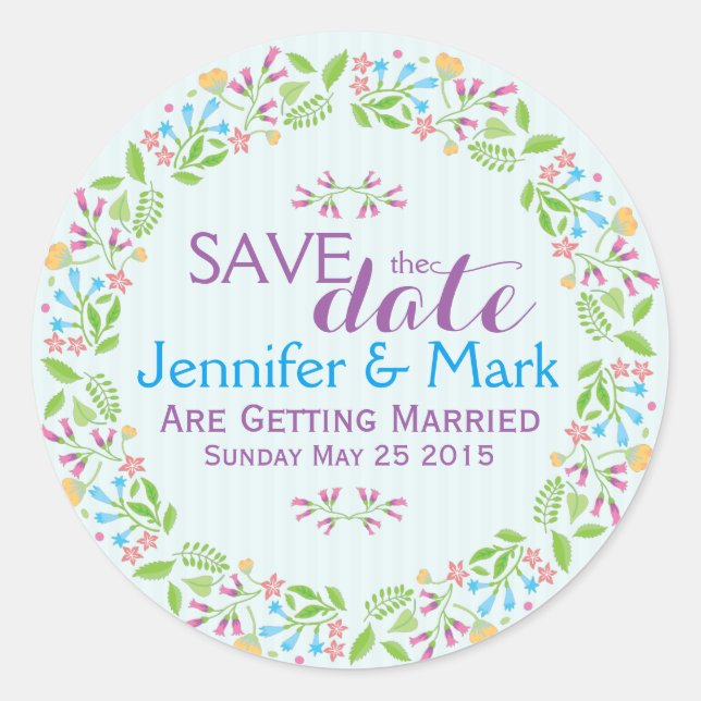 Spring Flowers Easter Wreath Save The Date Classic Round Sticker (Front)