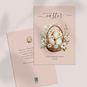 Spring Flowers Eggs Pastel Happy Easter Greeting Holiday Card