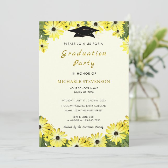 Spring Flowers Elegant Graduation Party Invitation (Standing Front)