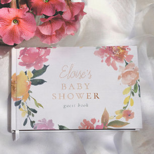 Spring Flowers Elegant & Simple Girl Baby Shower Guest Book