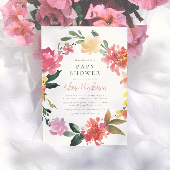 Spring Flowers | Elegant & Simple Girl Baby Shower Invitation (Creator Uploaded)
