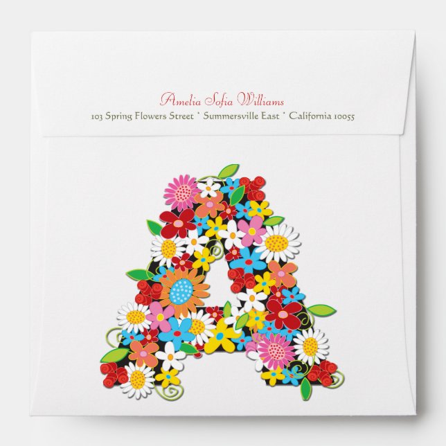 Spring Flowers Floral Monogram Alphabet Envelope (Back (Top Flap))