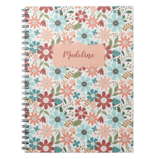 Spring Flowers Floral Notebook in Peach and Blue