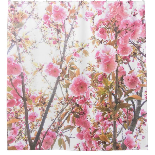 Spring Flowers Floral Pink Cherry Blossom Art Cute Shower Curtain (Front)