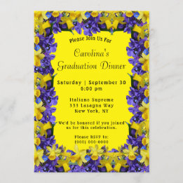 Spring Flowers Frame Yellow Dinner Graduation Invitation
