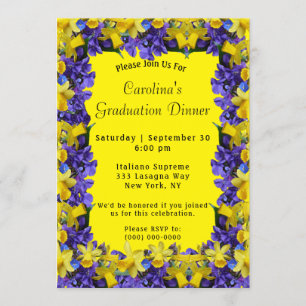 Spring Flowers Frame Yellow Dinner Graduation Invitation