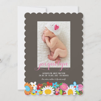 Spring Flowers Garden Baby Girl Birth Announcement