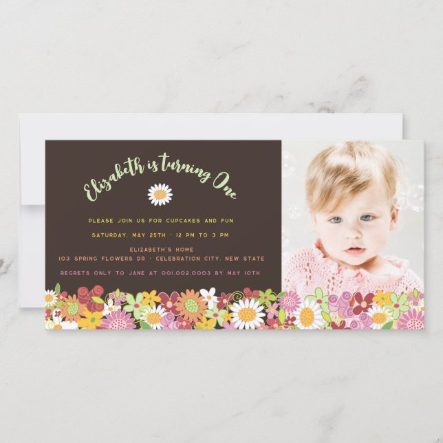 Spring Flowers Garden Birthday Invite Photo Card (Front)