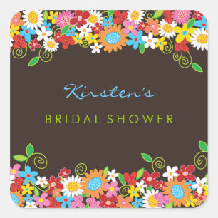 Spring Flowers Garden Bridal Shower Wedding Party Square Sticker