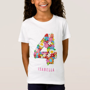 Spring Flowers Garden Four Girl 4th Birthday Party T-Shirt