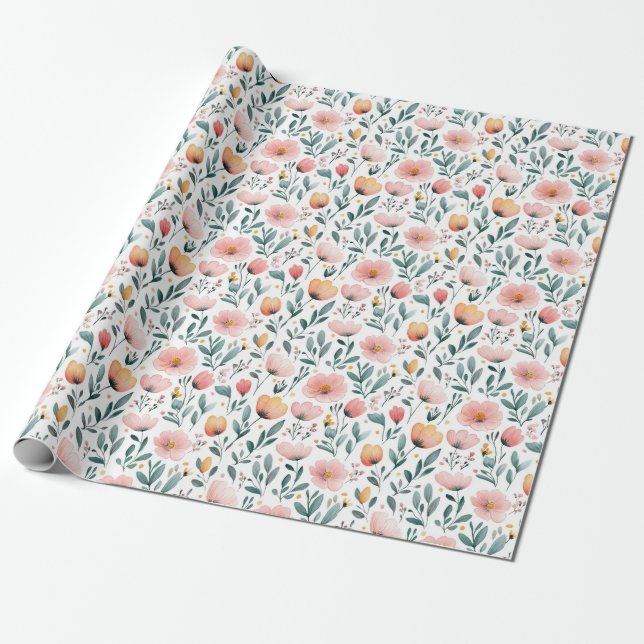 Spring Flowers Garden Gift Wrapping Paper (Unrolled)