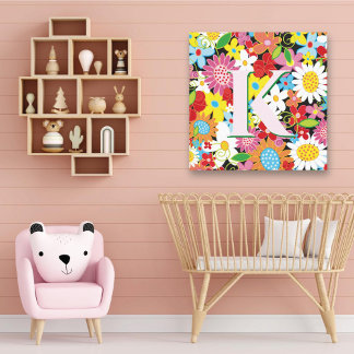 Spring Flowers Garden Monogram Whimsical Nursery Canvas Print
