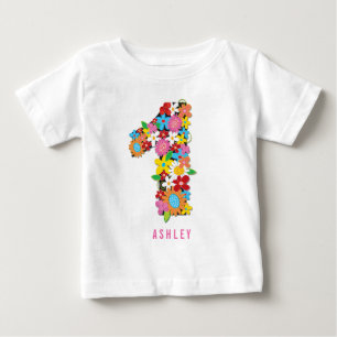 Spring Flowers Garden One Girl 1st Birthday Party Baby T-Shirt