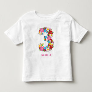 Spring Flowers Garden Pink Girl 3rd Birthday Party Toddler T-Shirt