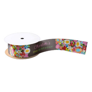 Spring Flowers Garden Thank You Wedding Favour Tag Satin Ribbon