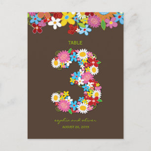 Spring Flowers Garden Wedding Party Table Number 3 Postcard