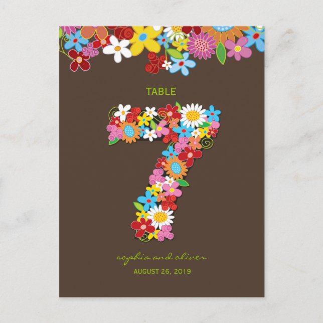 Spring Flowers Garden Wedding Party Table Number Postcard (Front)