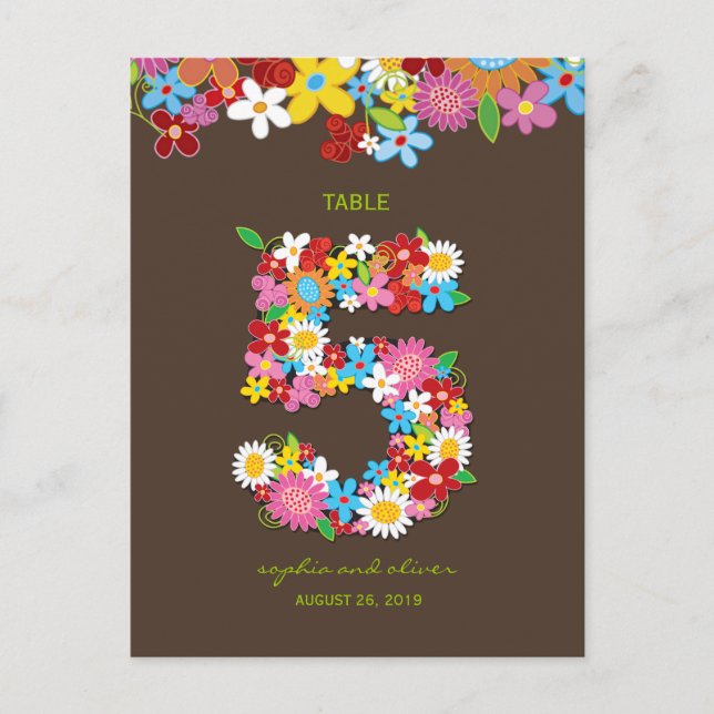 Spring Flowers Garden Wedding Party Table Number Postcard (Front)
