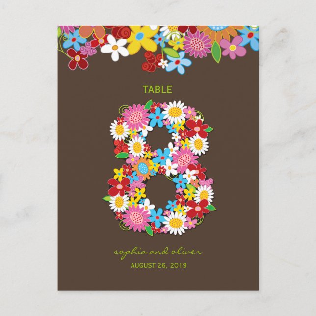 Spring Flowers Garden Wedding Party Table Number Postcard (Front)