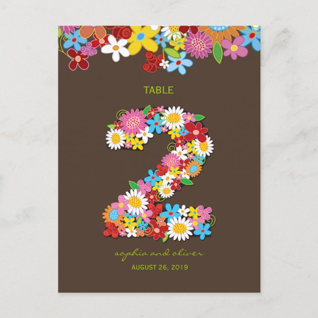 Spring Flowers Garden Wedding Party Table Number Postcard (Front)