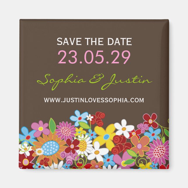 Spring Flowers Garden Whimsical Chic Save The Date Magnet (Front)