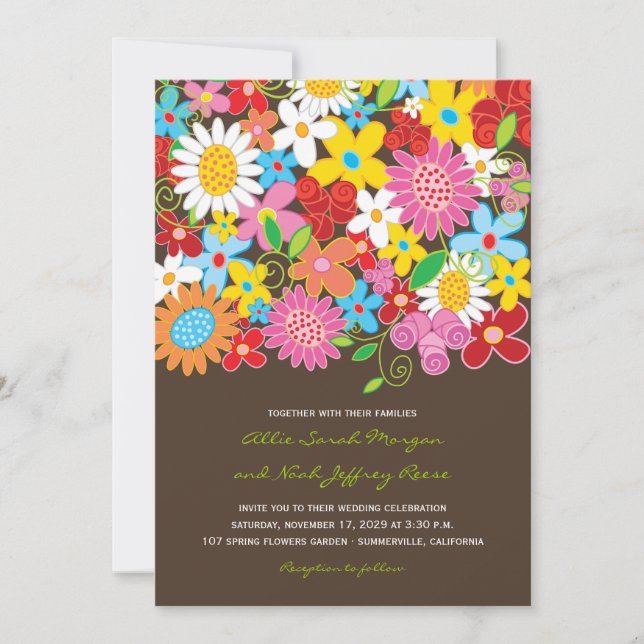 Spring Flowers Garden Whimsical Wedding Invite (Front)