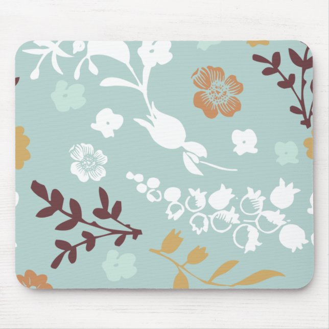Spring flowers girly mod chic blue floral pattern mouse mat (Front)