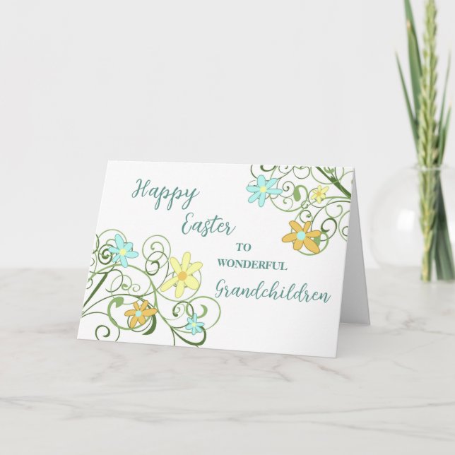 Spring Flowers Grandchildren Happy Easter Holiday Card (Front)