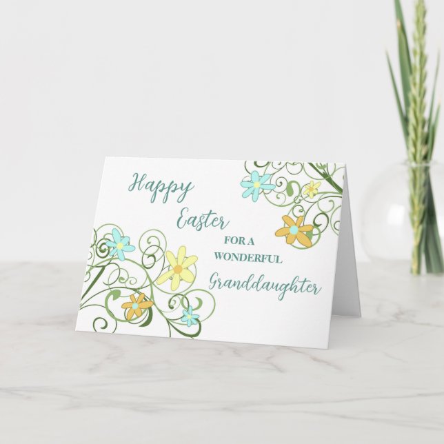 Spring Flowers Granddaughter Happy Easter Holiday Card (Front)