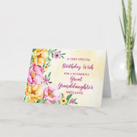 Spring Flowers Great Granddaughter Birthday Card