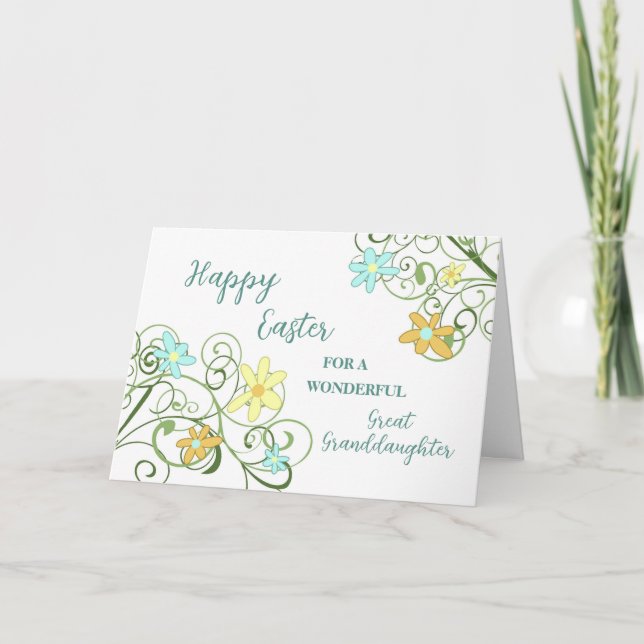 Spring Flowers Great Granddaughter Happy Easter Holiday Card (Front)