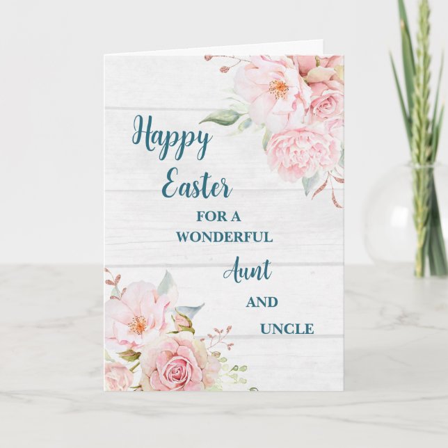 Spring Flowers Happy Easter Aunt and Uncle Holiday Card (Front)